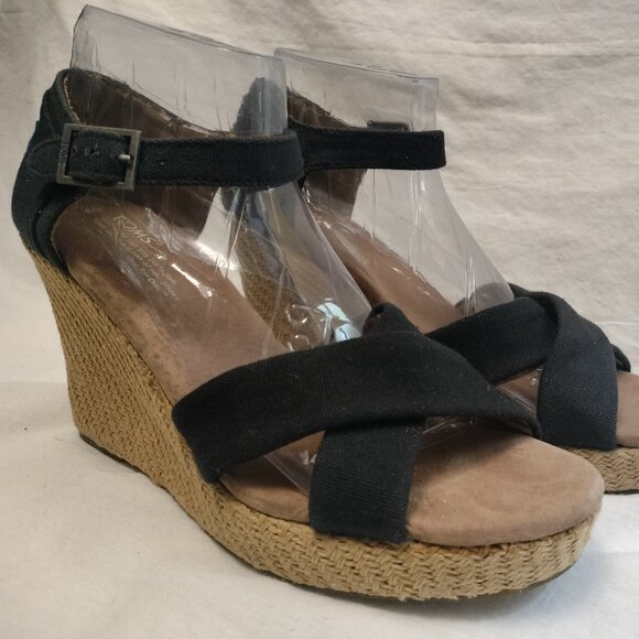 Toms Shoes - TOMS Wedge Espadrille Sandal Black Fabric, size 9W